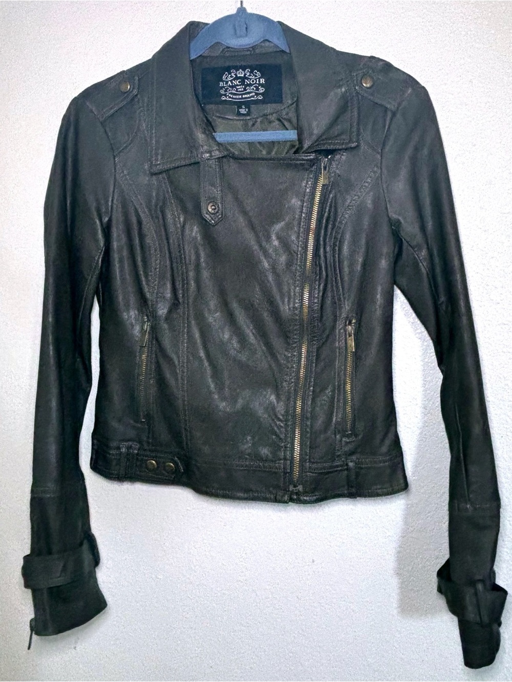 blanc noir Women's Grey Leather  Moto Jacket Sz Small - Picture 2 of 14